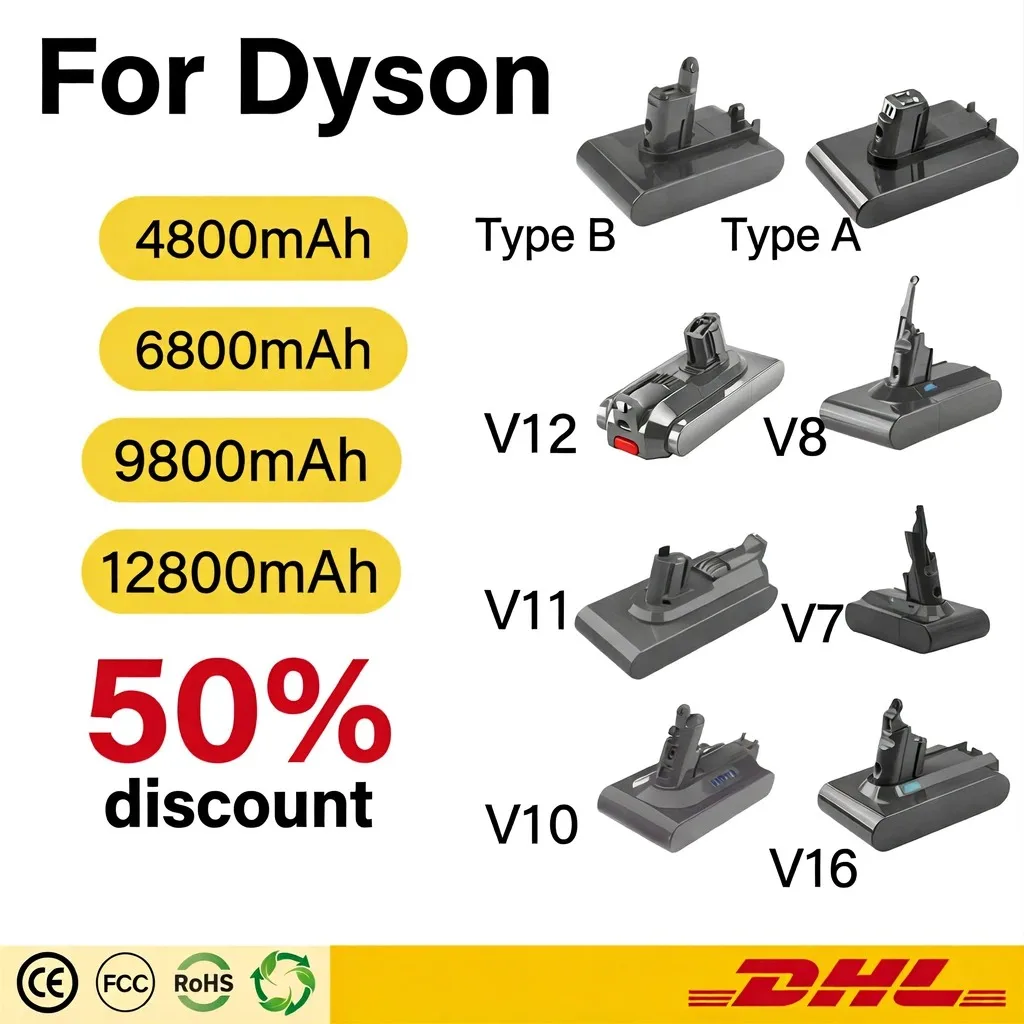 

Подходит для аккумуляторов для перезаряжаемых пылесосов Dyson типов A и B, моделей V6, V7, V8, V10, V11, V12.