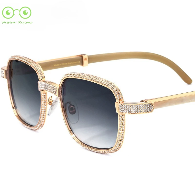 

Black zircon horns natural white horn glasses frame square sunglasses uv400 men and women trendy high quality pure handmade