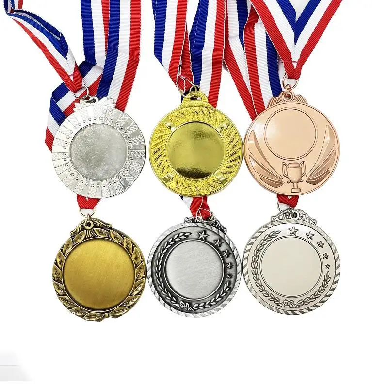 

Gold, Silver, Bronze Metal Blank Medal Custom logo Blank Medal Swimming Sports Marathon Medal with Ribbon