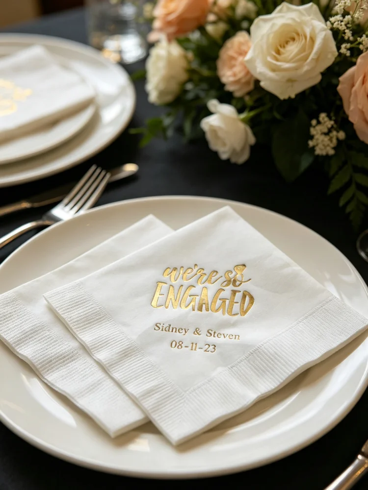 She Said Yes Custom Personalized Paper Napkins Set of 50 Cocktail Beverage Disposable Towels For Engagement Bridal Shower Party