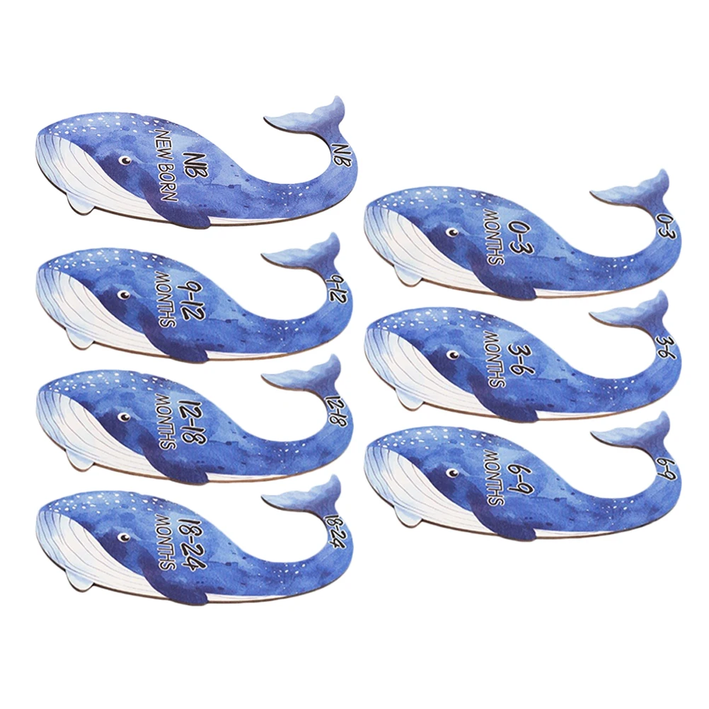 

7pcs Baby Clothes Divider Wooden Whale Shape Closet Organizer Nursery Blue Men Women Newborn Size Month Hanger