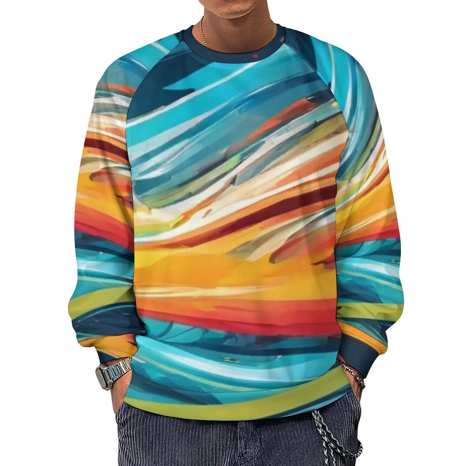 Rainbow Wave Loose Sweatshirts Unisex Abstract Print Classic Hoodies Winter Y2k Cool Design Hoodie 4XL 5XL 6XL