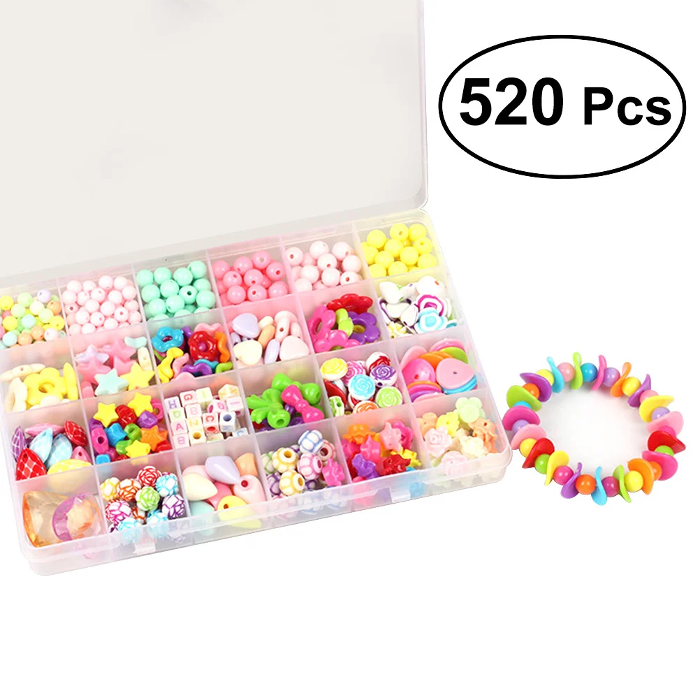 Juego de cuentas de joyería de 520 Uds., patrones de colores mezclados para pulseras DIY, collar, pendientes, ropa, decoración del cabello, primera infancia