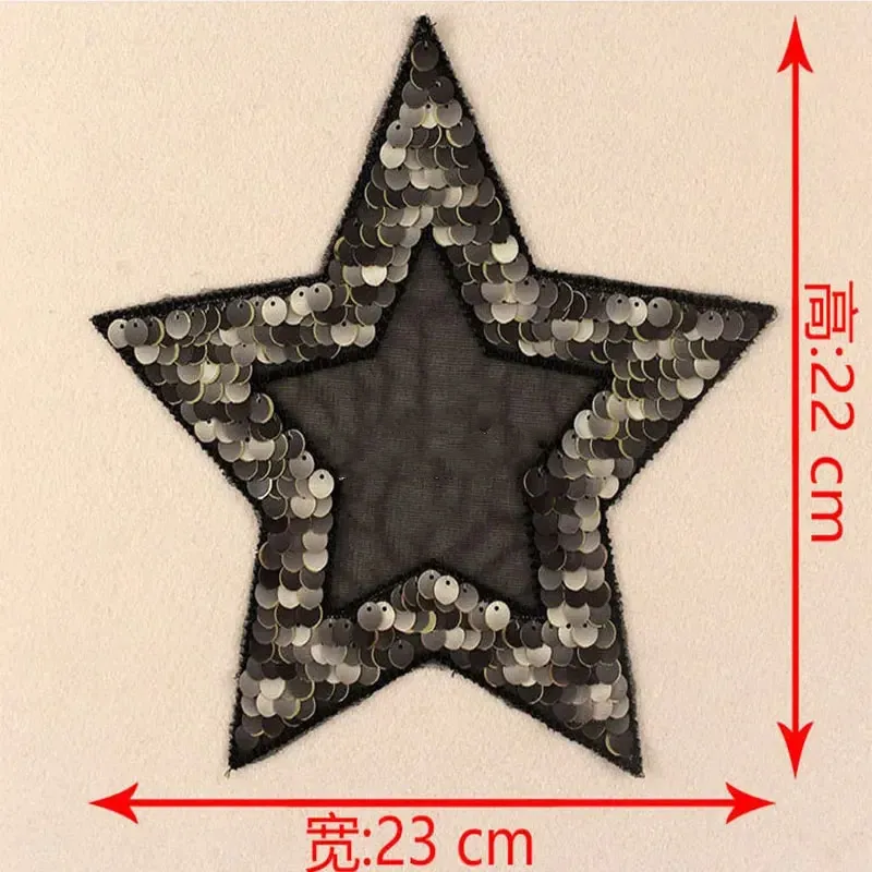 Wing Star Black Lace Sequin Embroidery Patches for Clothing Sew on Clothes Dress Sweater Appliques Badge Stripe Sticker Patch