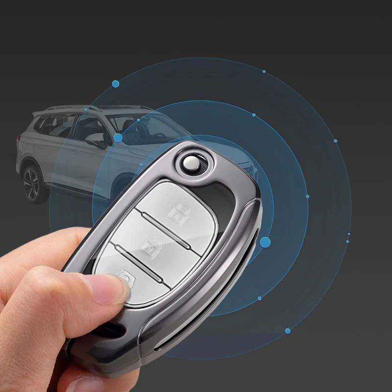 3 Buttons Metal Alloy Zinc Leather Car Key Case Cover Holder Shells For Beiqi Huansu S2 S3 Accessories Keychain