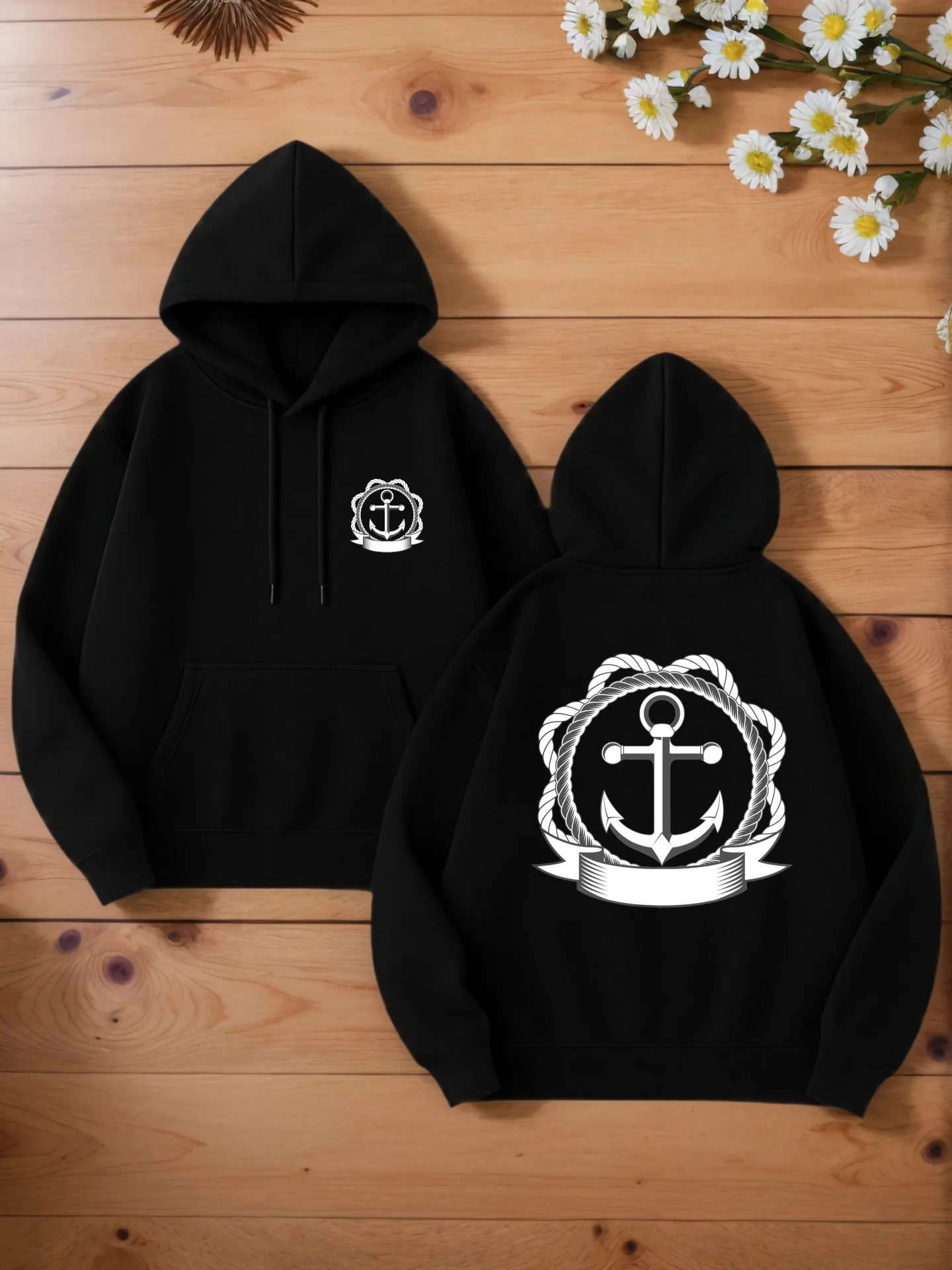 

Мужская толстовка с капюшоном, якорь - принт, повседневная, из смеси хлопка, для повседневной носки, для молодых мужчин