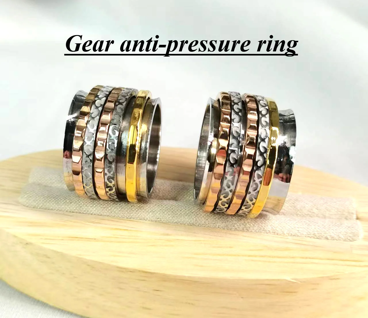 

Anti-anxiety Relaxation Men's retro personality tricolor multi-layer rotatable titanium steel ring women's decompression ring