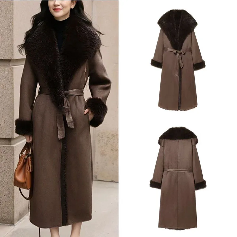 

European and American Style 2025 Winter New Women's Long Faux Fur Coat with Fashionable Detachable Collar