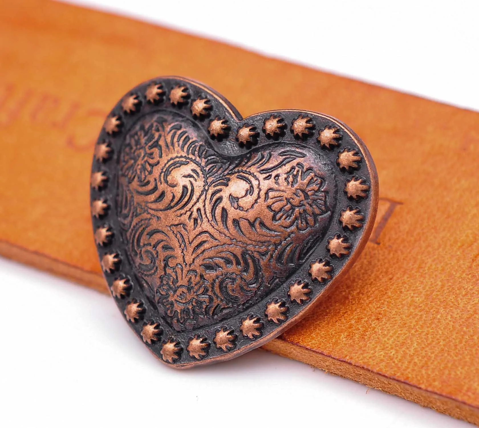 10Pcs Western Headstall Horse Tack Love Heart Antique Copper Floral Berry Saddle Leathercraft Conchos 1-1/8 Inches Screwback