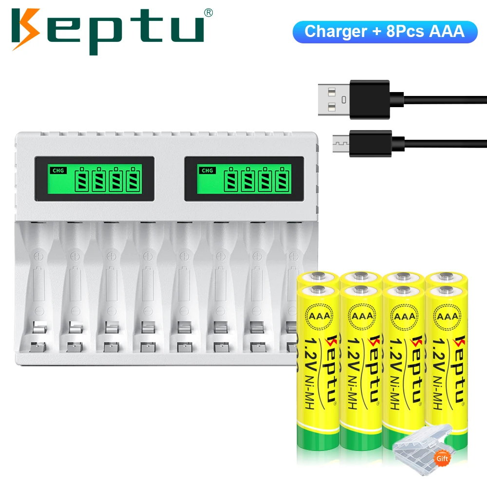 KEPTU Ni-MH AAA Battery 1.2V AAA Rechargeable Battery 900mAh 3A Bateria with AAA/AA Battery Charger