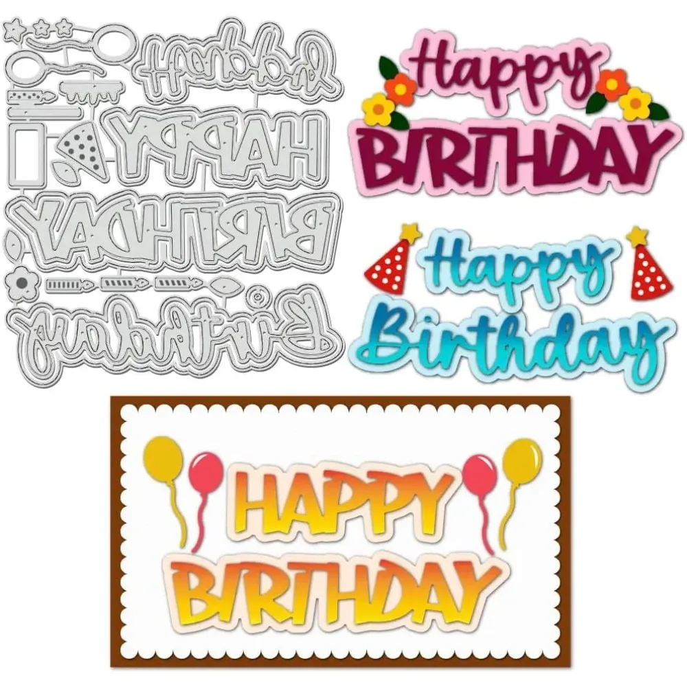 Happy Birthday Kohlenstoffstahl-Stanzformen Schablonen für DIY Scrapbooking Fotoalbum Dekorative Prägung Papierkarten-Worter