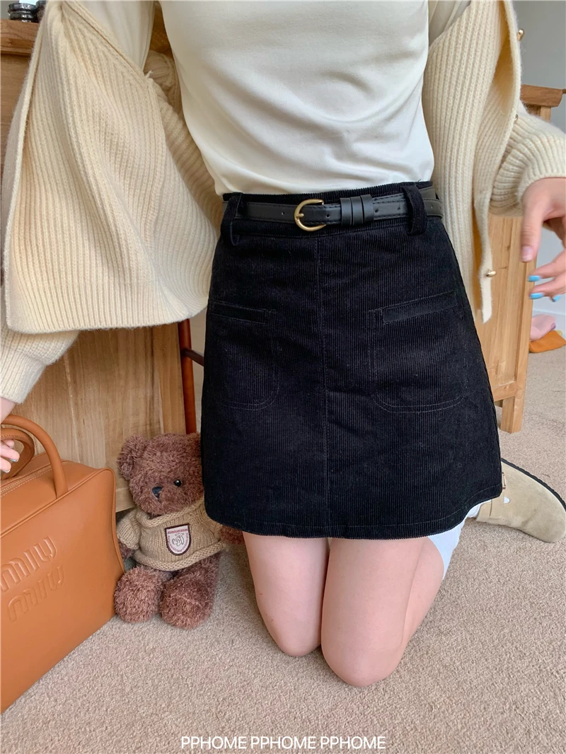 ZHISILAO New Corduroy A-line Skirt Women Vintage High Waist Mini Skirt Auutmn Winter 2024