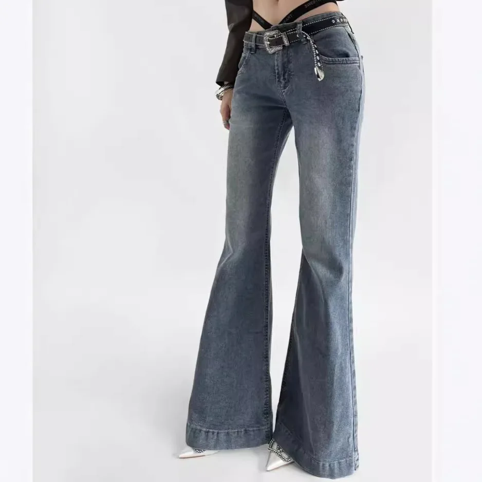 

Vintage Heavy Industry Washed Old Spice Girl Low Waist Elastic Slim Slimming Jeans Mopping Pants Trousers