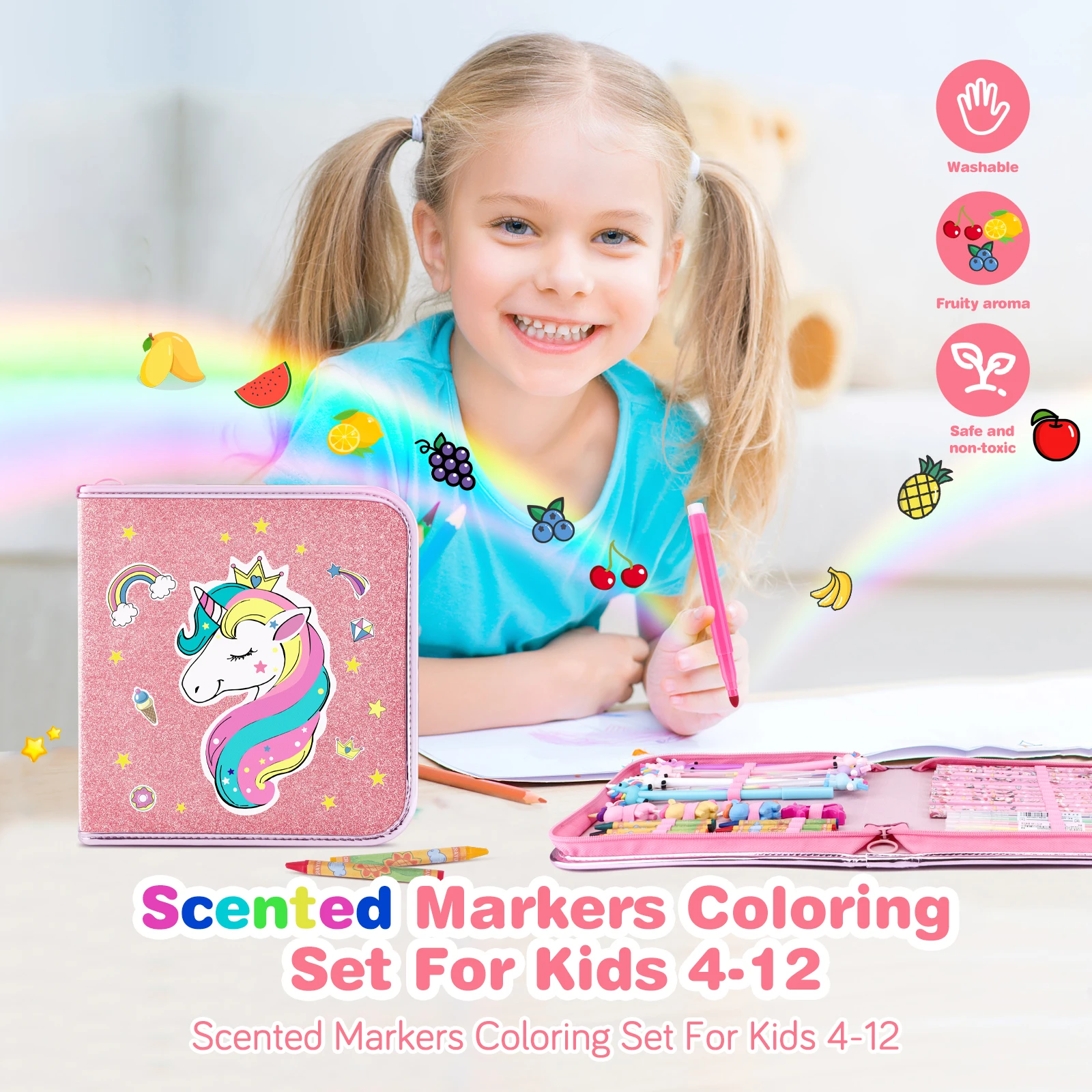 53/56PCS Painting Stationery Sets for kids Unciorn Drawing Tool Colored Marker Pens Crayons Pencil Case School Art Supplies