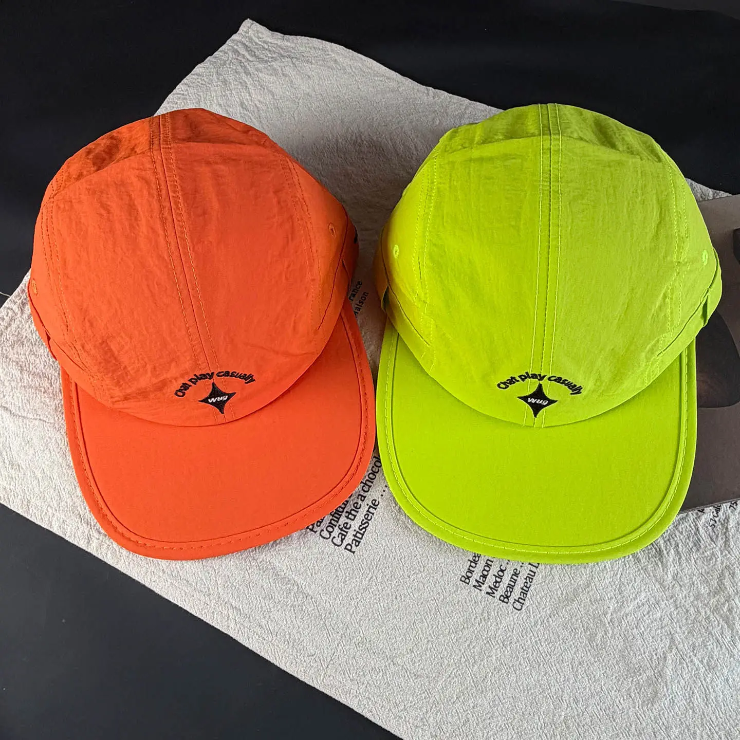 Unisex Neon Color Japanese Flat Brim Peaked Hat Lightweight Quick Dry Breathable Soft Top Outdoor Sun Protection Baseball Cap