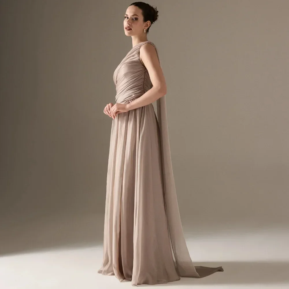 Customized Long One Shoulder Dress Sleeveless Chiffon Dresses Evening Gown Exquisite Elegant Prom Formal Party Gowns for Women