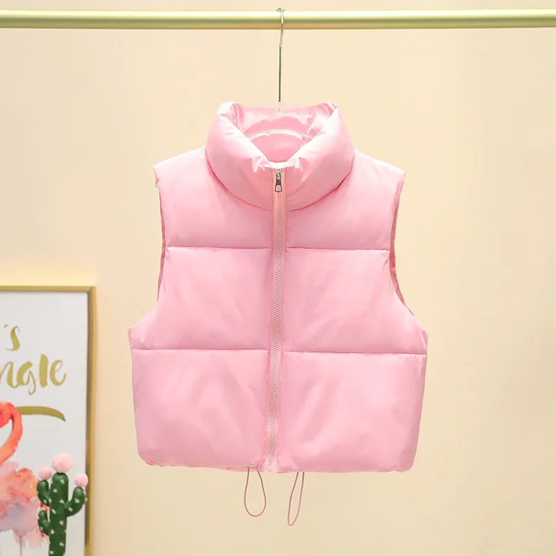 2024 autumn and winter women's casual cotton jacket vest, fashionable solid color sleeveless standing collar vest, simple zipper