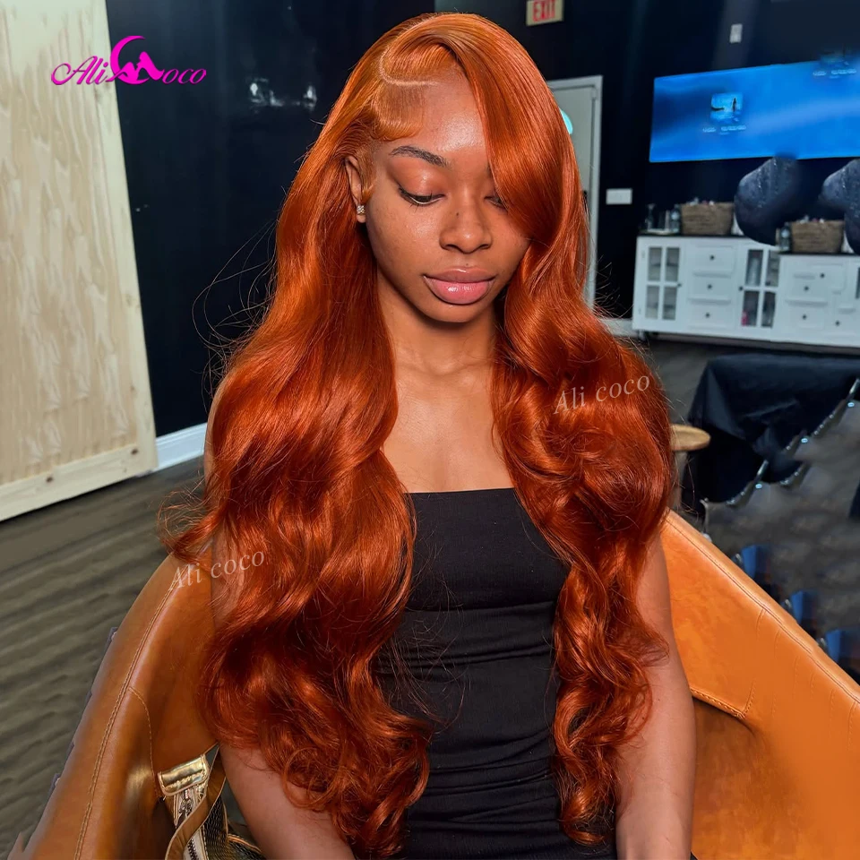 

13X4 Lace Front Wig 180 Density Shiny Ginger Orange Body Wave Lace Front Wig Human Hair Wig Brilizian Hair Pre Plucked For Woman