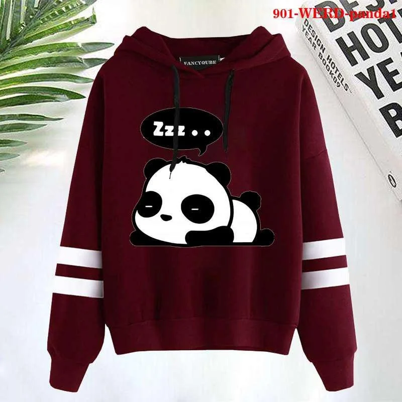 Cute Panda Printed Hoodies Hooded Pullover For Women Printed Casual Sport Outdoor Long Sleeve Hooded Sweatshirts Coat