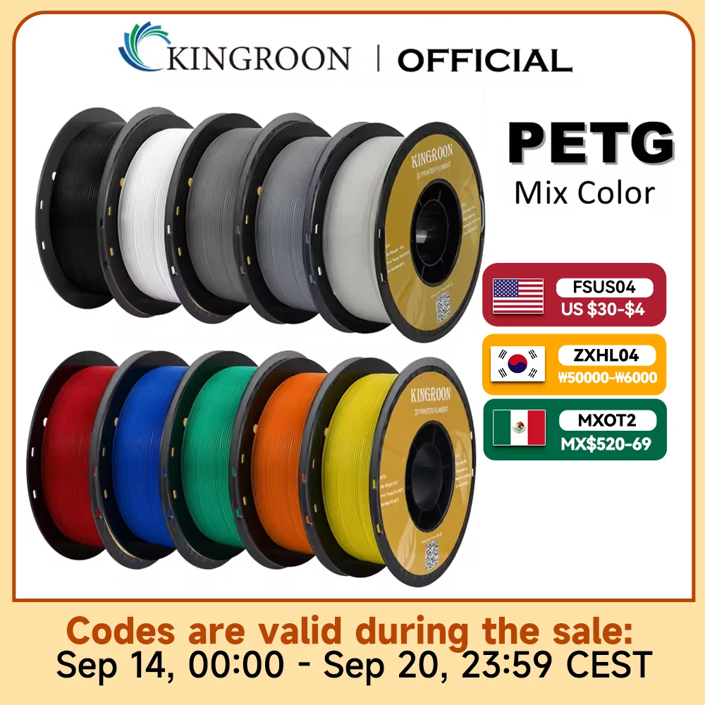 KINGROON PETG 3D Printer Filament 1.75mm 5KG 10KG Mix Color 3D Printing Material 1kg/roll PETG Plastic For FDM 3D Printer