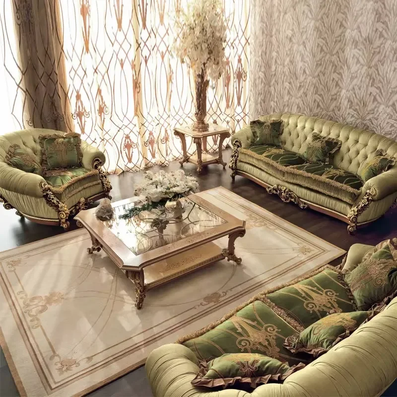 Hot Sale European 1+2+3 Gold Leaf Living Room Couch Antique Modular Fabric Sofa