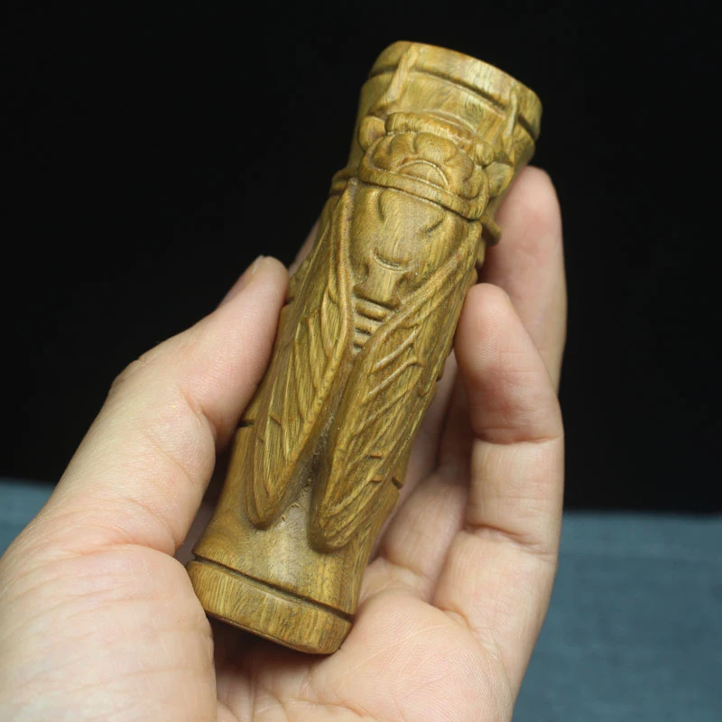 New Argentine Green Sandalwood Bamboo Cicada Handheld Ornament Pendant, a collectible item for handling and appreciation with a