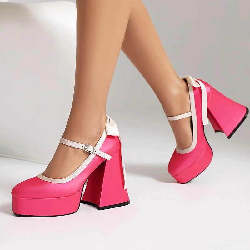 

ORCHA LISA New Women's Mary Janes Pumps Round Toe 12cm Chunky Heel Platform Buckle Strap Mixed Color Plus Size 43 Fashion Style