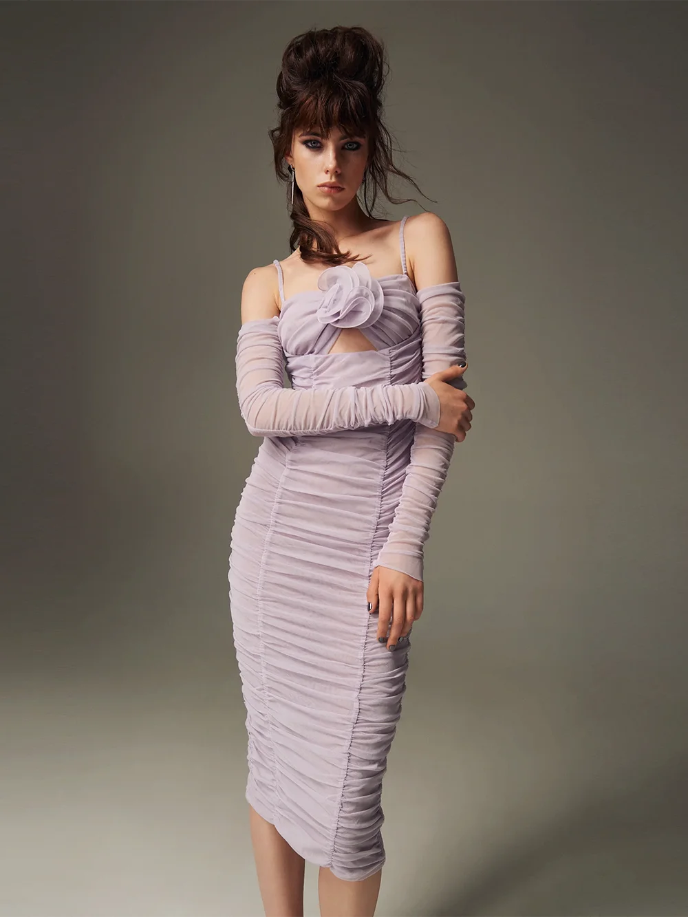 

Modphy Ladies Folds Bodycon Sling Backless Sexy Midi Dress Violet Women's Long sleeved Celebrity Club Cocktail Party Gowns