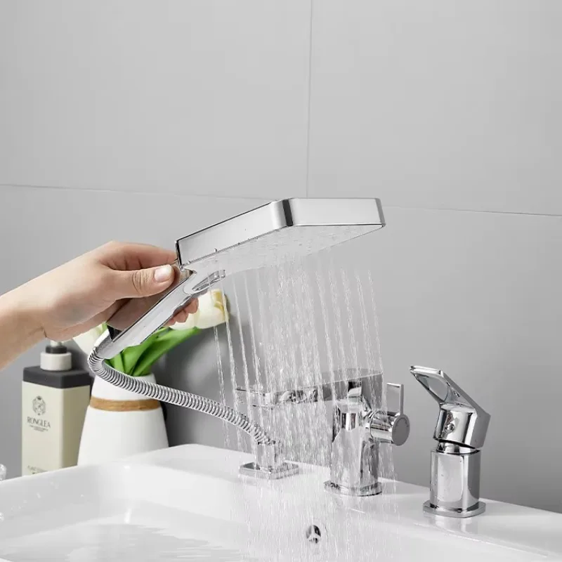 التصميم الحديث اثنين من وظيفة صنبور حوض استحمام للاستخدام في الحمام لأحواض الحوض صنبور مغسلة أنيقة #6