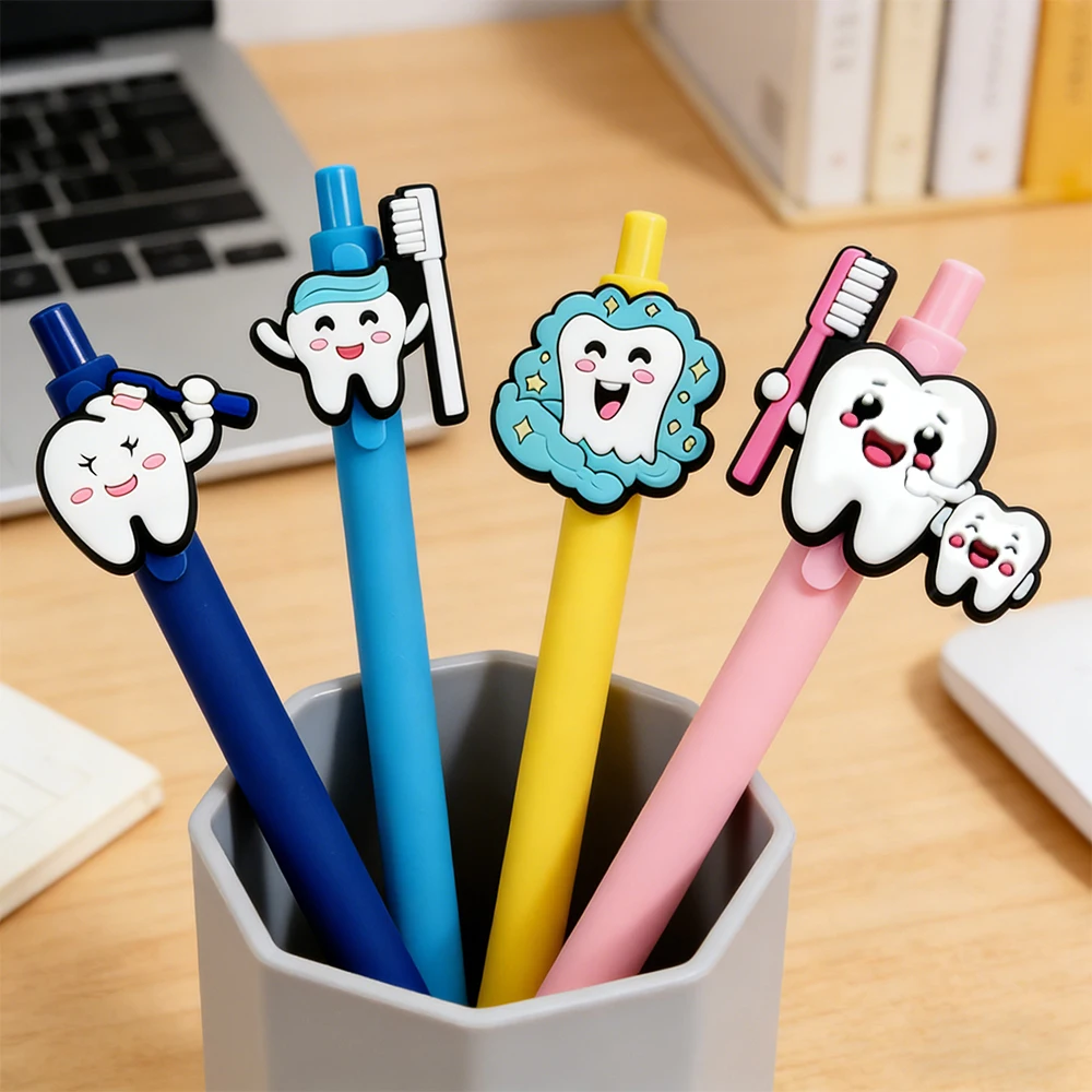 10pcs Dentist Teeth Theme Creative Patch Neutral Pen World Love Teeth Day Themed Patch Pen Retractable Gel Pen Smile Teeth Serie