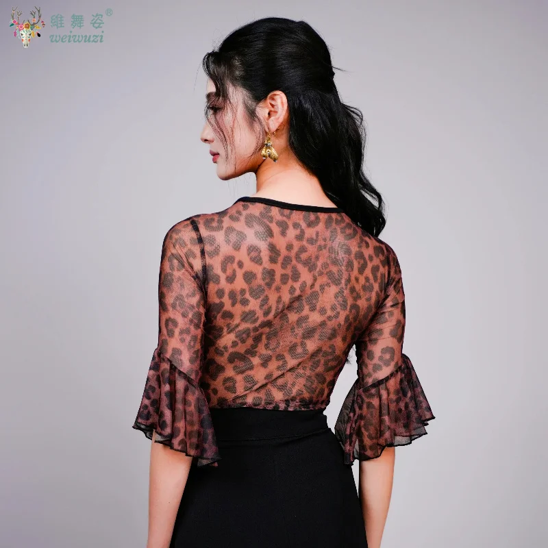 Ballroom Dance Clothes Women Practice Tops Leopard Black Bodysuit Adult Waltz Dance Wear Salsa Tango Dance Performance Tops