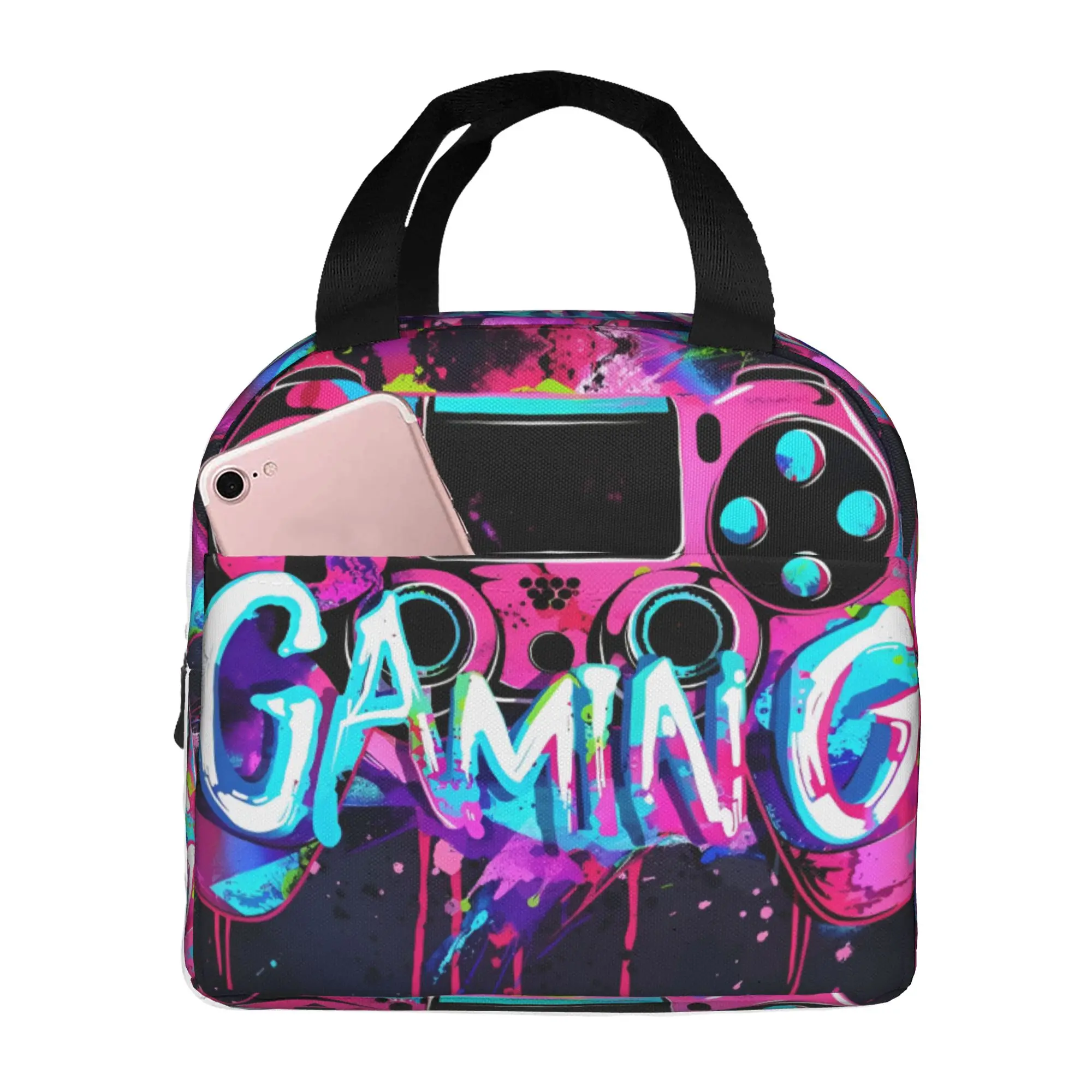 Game Controller Thermal Insulated Lunch Bags Women Colorful Cartoon Portable Lunch Container for Outdoor Travel Storage Food Box