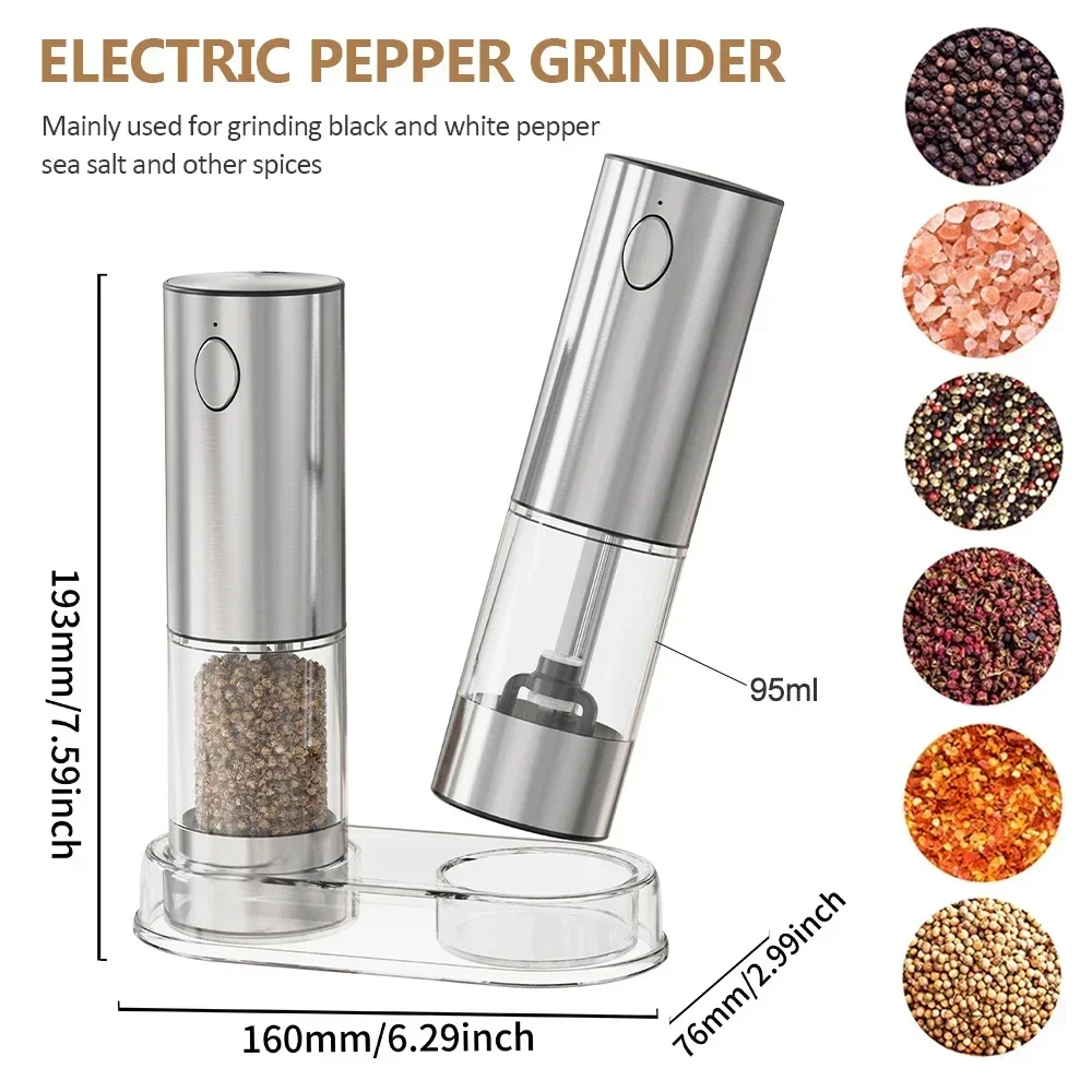 

Electric Pepper Grinder Stainless Steel Salt Pepper Grinder USB Rechargeable Adjustable Coarseness Spice Kitchen accessories