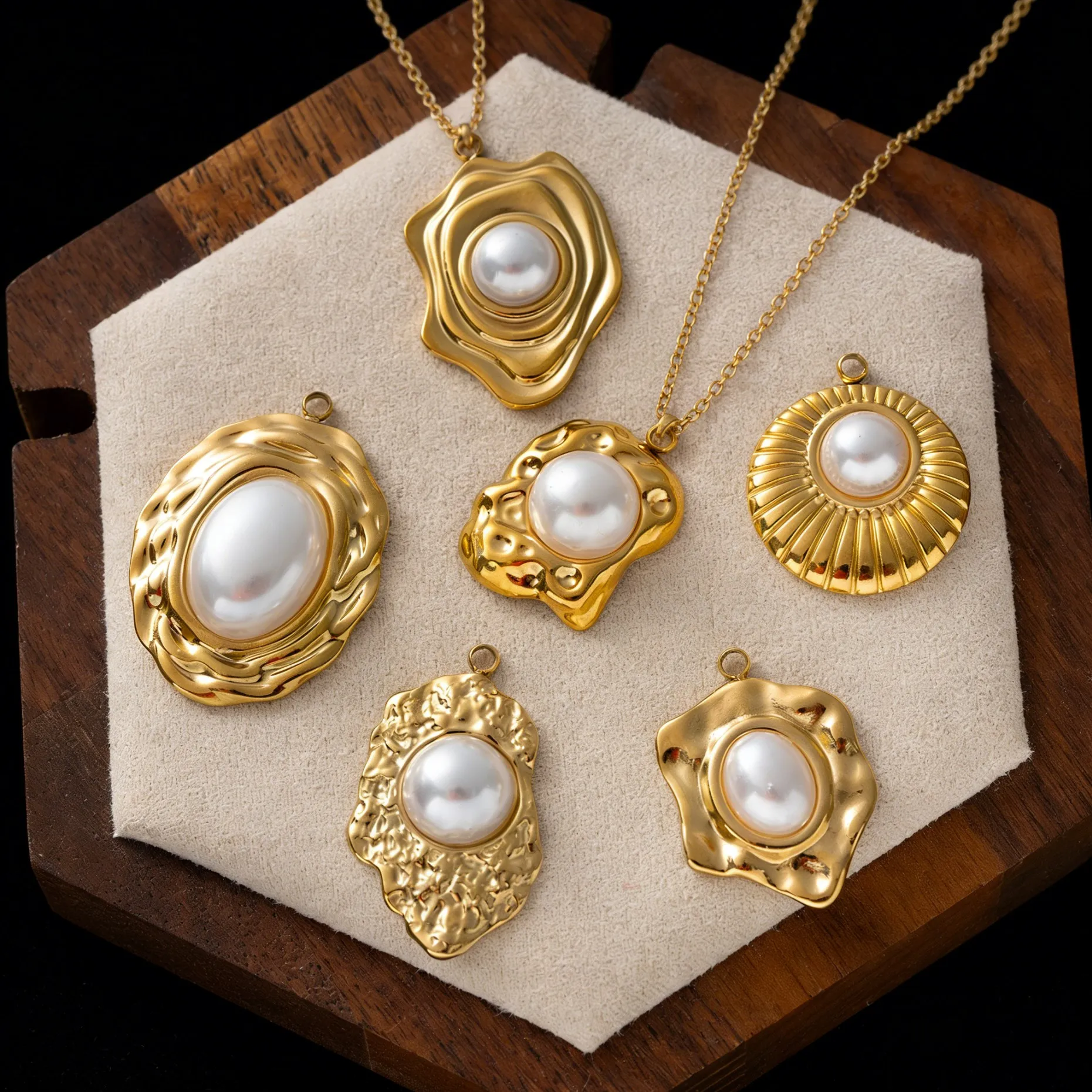 5 Stück/Set Edelstahl-Anhänger in unregelmäßiger Form, imitierte Perlen-Charms, Ohrringkomponenten für DIY-Halsketten, Schmuckherstellung, Zubehör – Detail 1