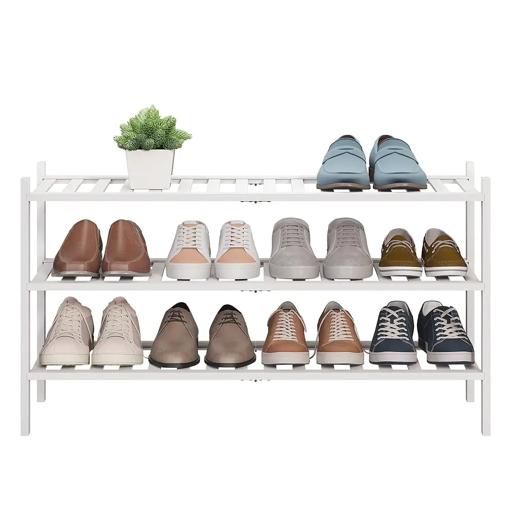 

3-Tier Bamboo Extended Shoe Ra Premium Stackable Shoe Shelf Storage Organizer For Hallway Closet Living Room Entryway