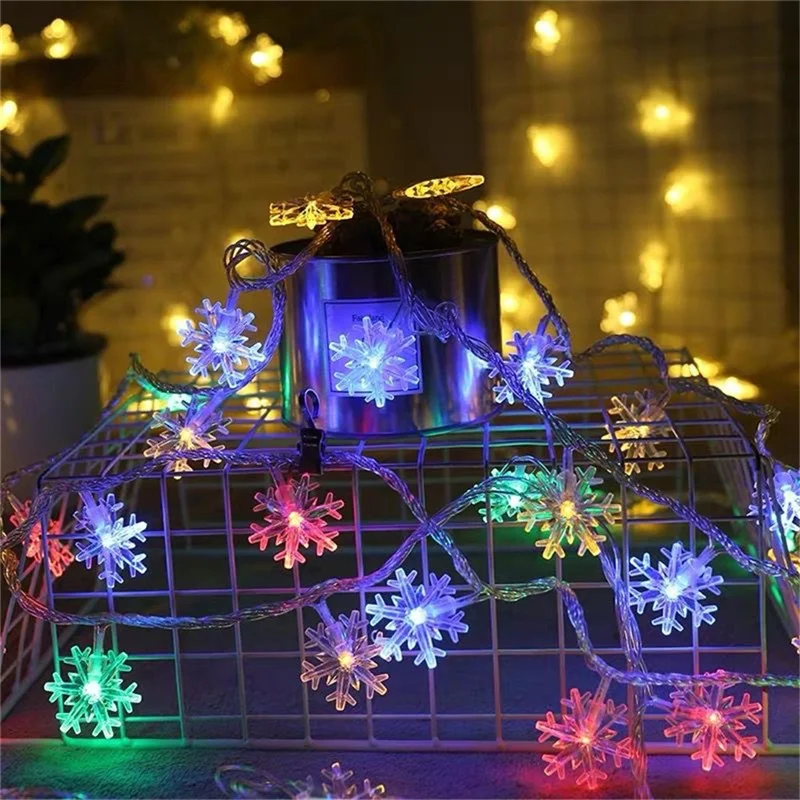 New Year 40/80LED Snowflake String Light Garland USB/Battery Powered Christmas Tree Fairy Lights for Party Wedding Bedroom Decor