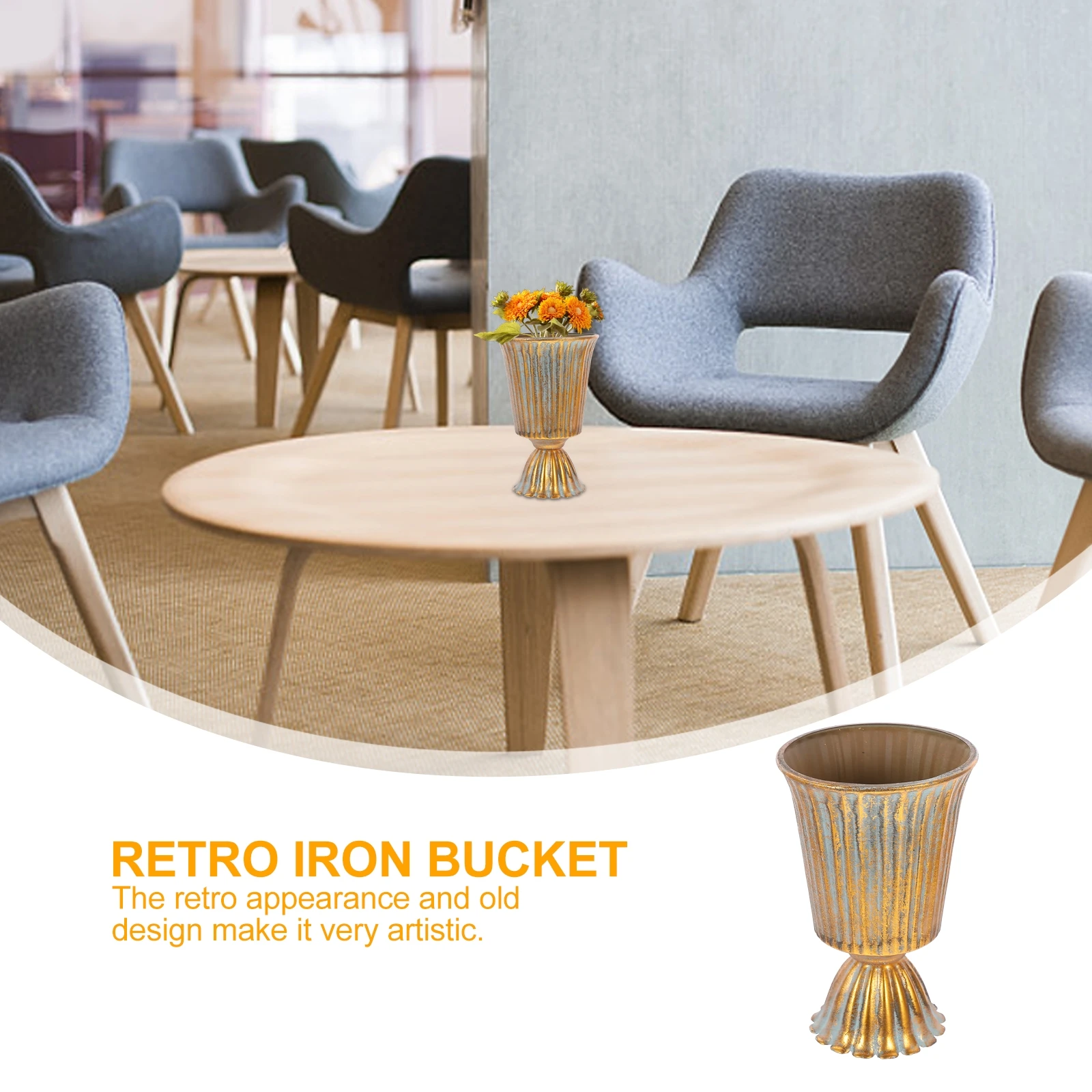 

Iron Trophy Vase Golden Retro Bucket for Flower Arrangement HomeDecoration Garden Metal Adornment Practical Container