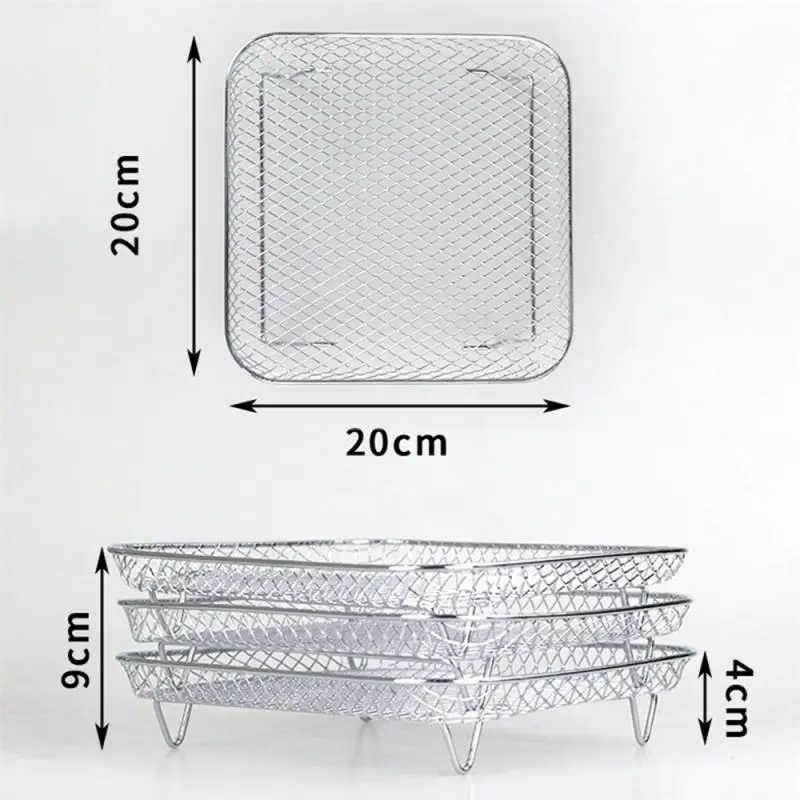 3-layers Air Fryer Rack Stackable Grid Grilling Rack Stainless Steel Anti-corrosion Baking Tray for Kitchen Oven Steamer Cooker