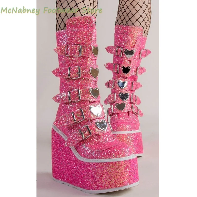 

Extra High Waterproof Platform High-Soled Boots Lolita Punk Dark Boots Glitter Gree Love Ankle Boots Strange Shoes