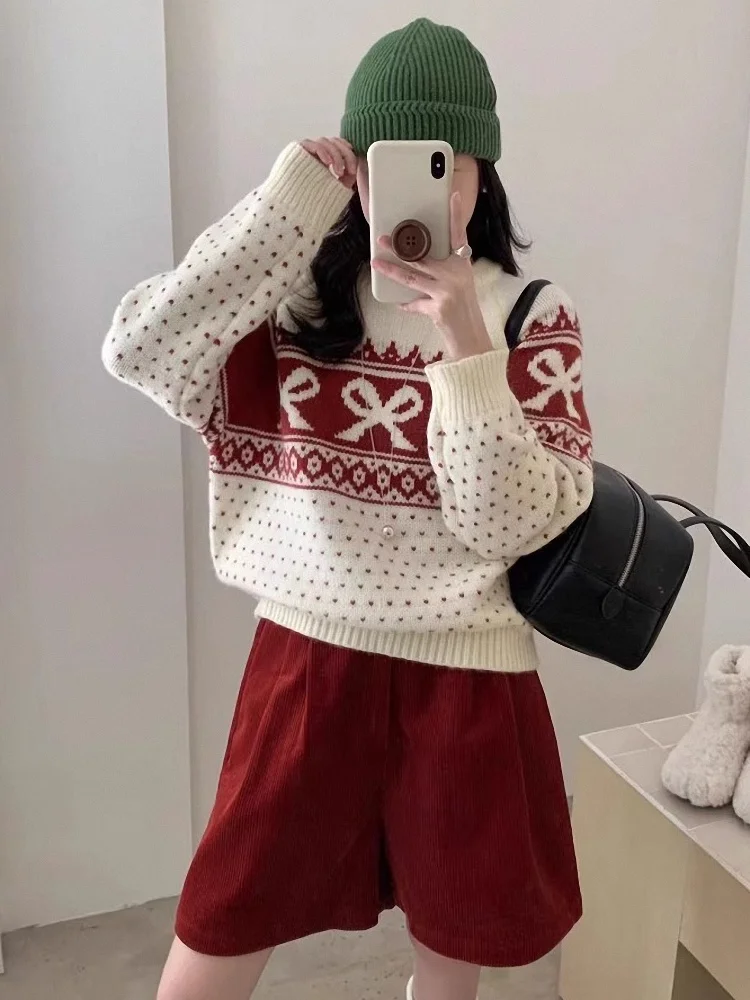 

Autumn Winter Women's Chic Soft Knitted Casual Sweet Anti-aging Color Blo Knot Sweater Trendy Commute Straight Tube