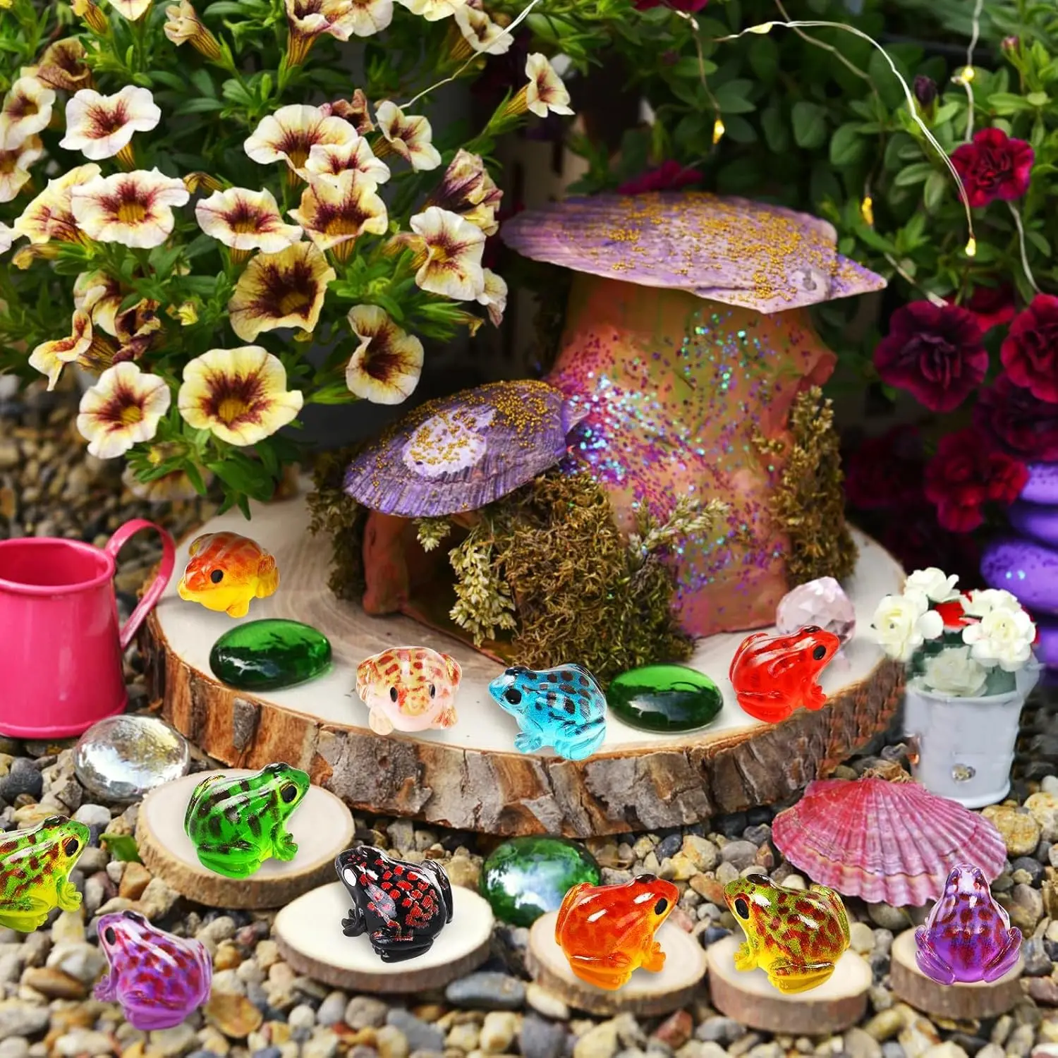 10pcs Luminous Mini Resin Frogs Figurines, Glow in The Dark Frog Animals Tiny for DIY Fairy Garden, Glass Container