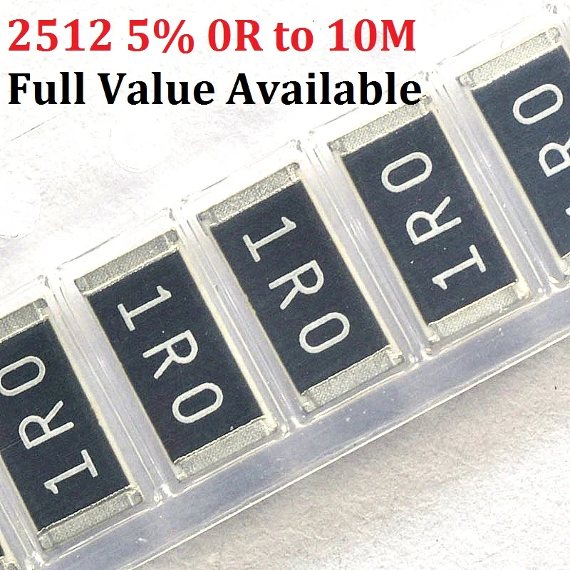 100pcs 2512 Resistor 10K Ohm 5% 10R 100R 220R 330R 470R 1K 2.2K 10K 100K 0R 1R  0.2/3/4/5/6/7/8/9/1/K/R 180R 0R ~ 10M SMD Chip