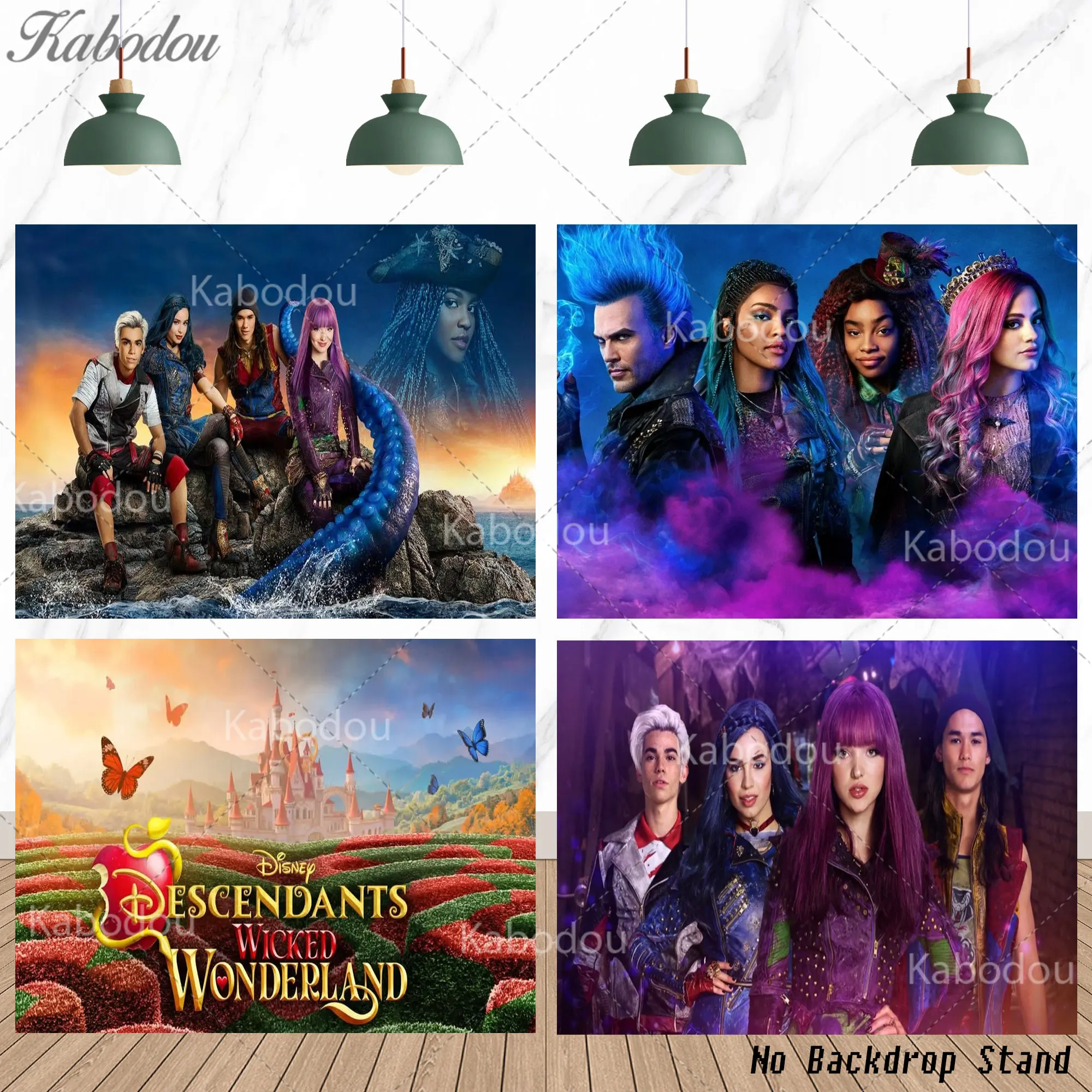 Descendants The Rise of Red Background Boy Kid Birthday Party Decor Backdrop Mal Carlos Evie Jay Photo Poster Baby Shower Banner