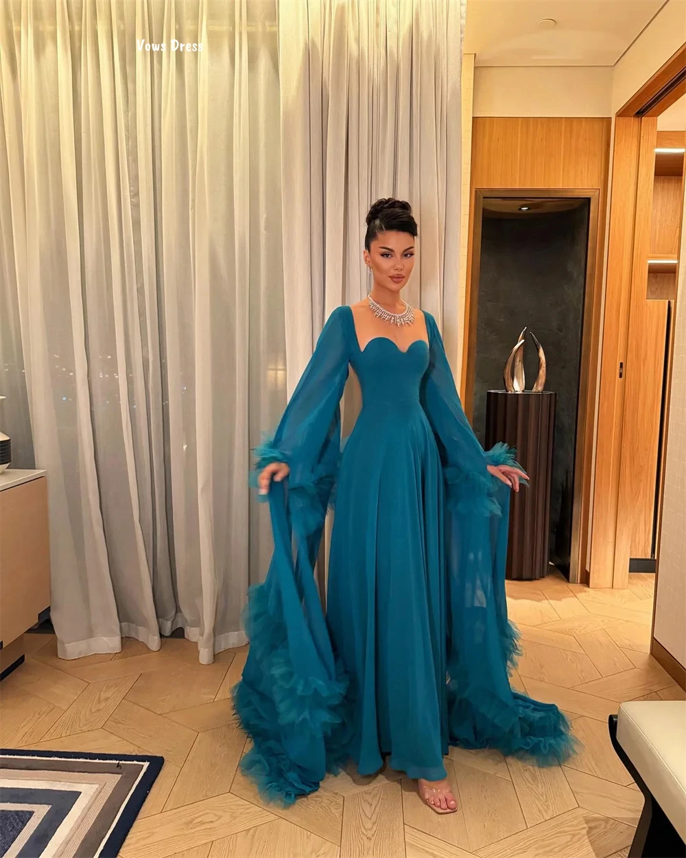 Vows Azzurro Abiti da festa da sera eleganti per le donne Abito da sera Donna Linea su misura A Robes De Cocktail Robe Soiree