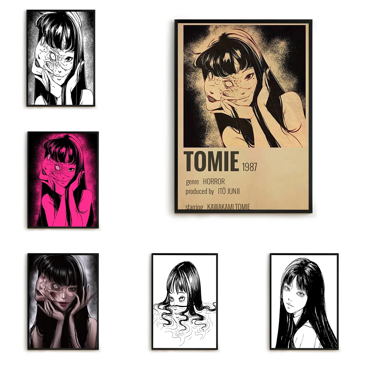 

Black and White Horror Anime Tomie Cartoon Tomie Junji Poster Photo for Living Room Decoration Decorative Wall Canvases Vintage
