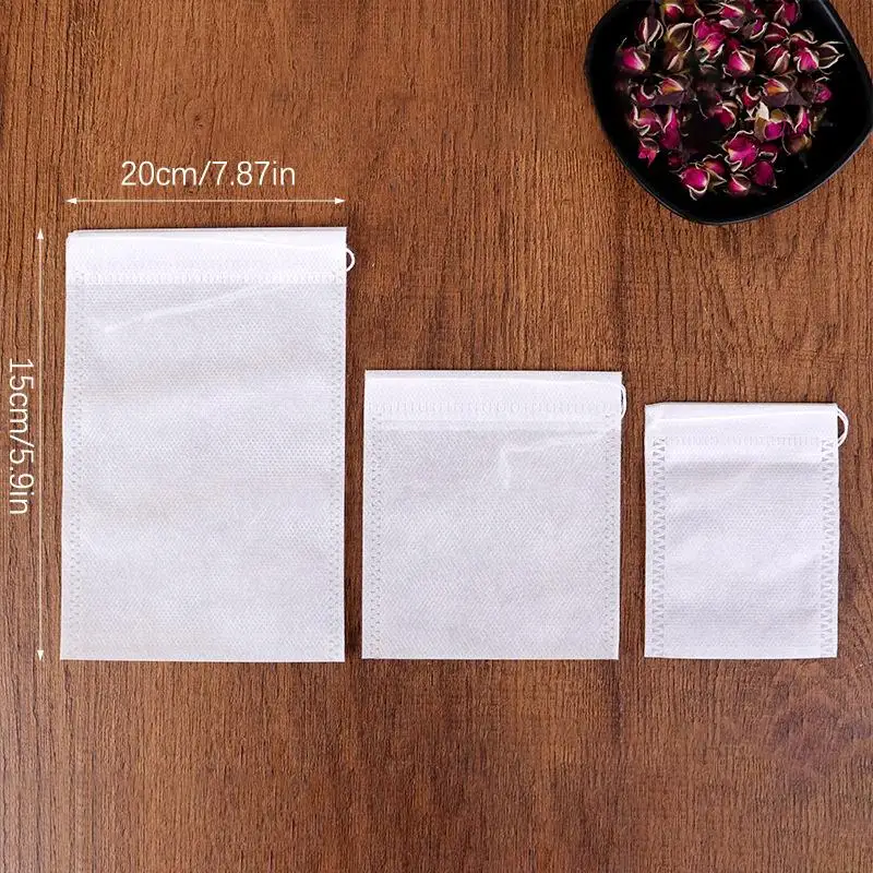 Nonwoven Drawstring Tea Bags 100Pcs Disposable Empty Filter Pouch for Herbal Loose Leaf Tea Home Party Beverage Prep