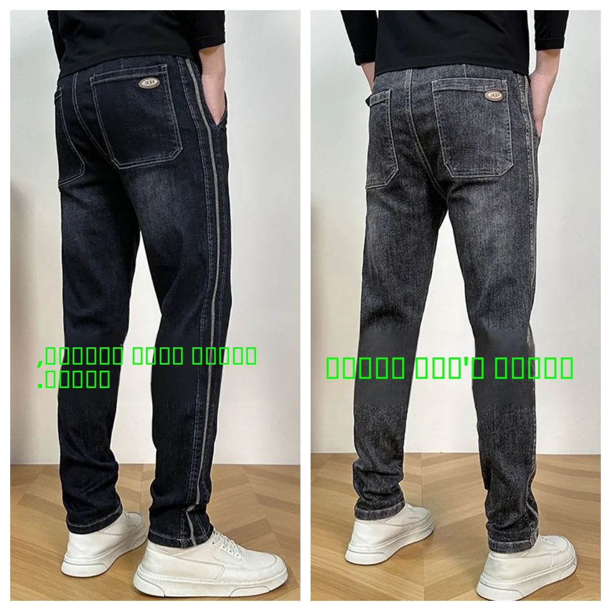

Мужские рабочие джинсы с эластичным поясом, прямые штанины, модные, с элементами кэжуал, на резинке, весна-осень-лето, хлопок, стрейч-деним