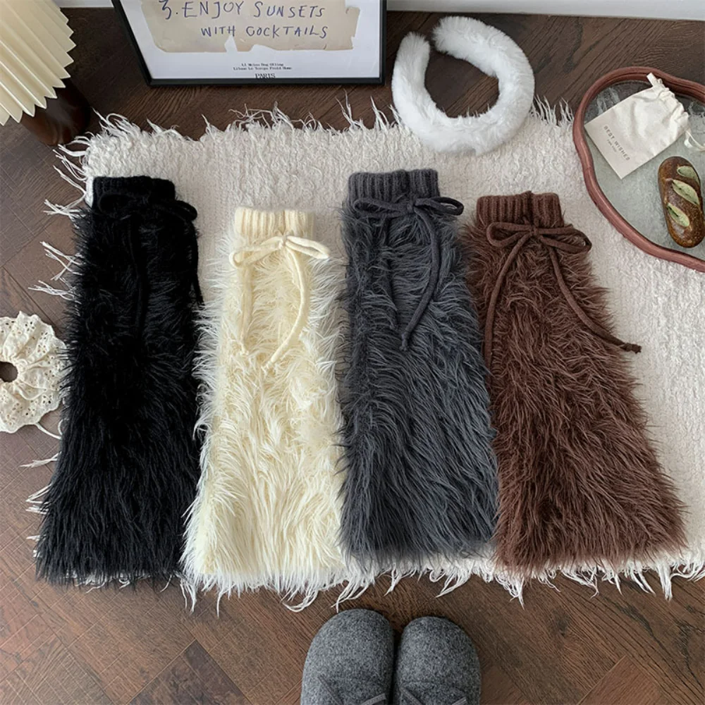 

Fluffy Leg Warmers Socks for Women, Japanese JK Style Cute & Hot Fashion Knit Boot Toppers, Winter Thick Warm Layered Tie-Up Le