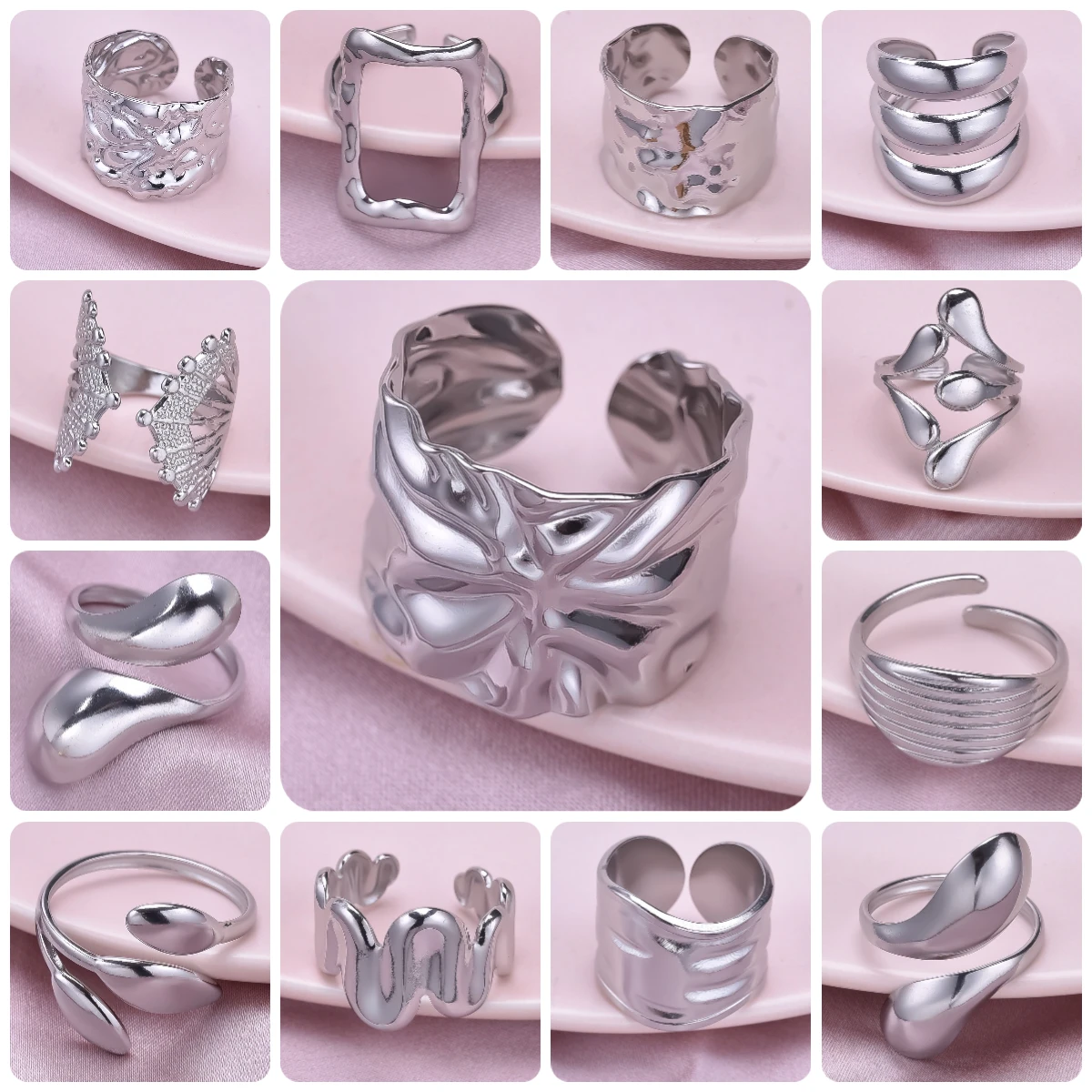

5PCS/lot Chic Irregular Trendy Stainless Steel Rings Adjustable Knuckle Ring Supplies for Women Girls Jewelry Gifts Never Fade