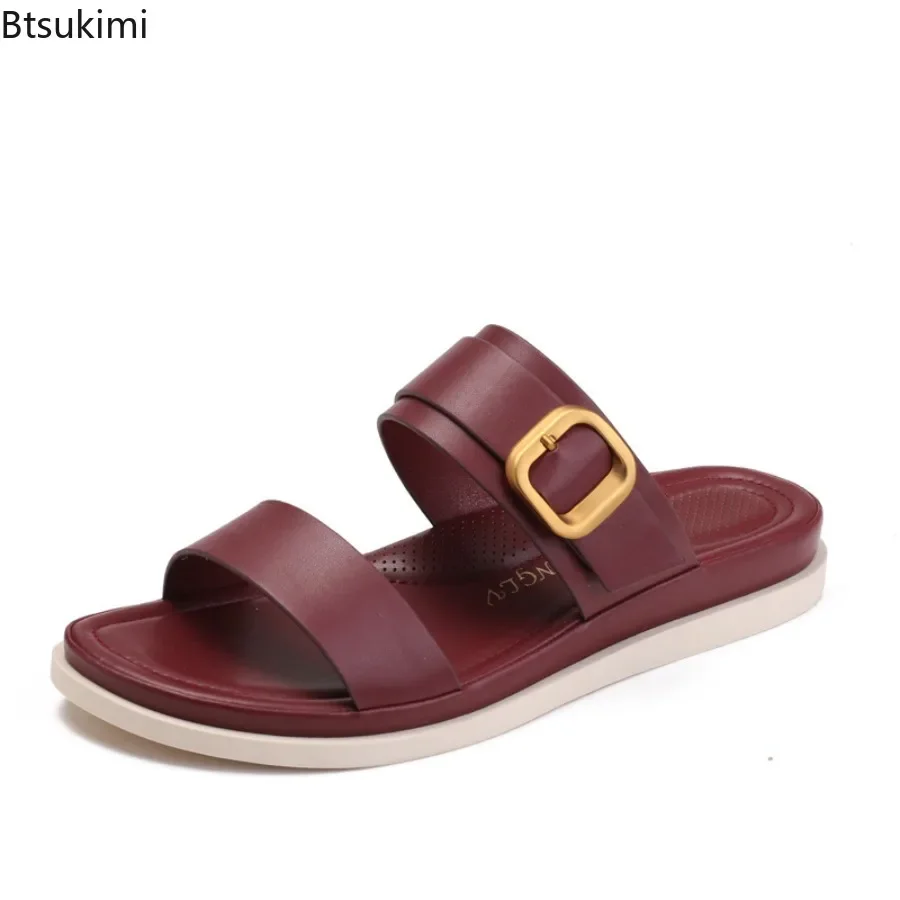 Nuevas Sandalias Planas de Verano 2026 para Mujer, Sandalias Casuales con Detalles de Tacón Grueso y Joyería Metálica, Sandalias Casuales Cómodas y a la Moda para Mujer